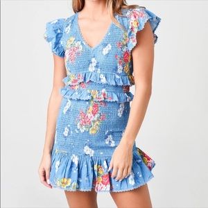 LoveShackFancy Sonora Blue Floral Dress size S (XS)
